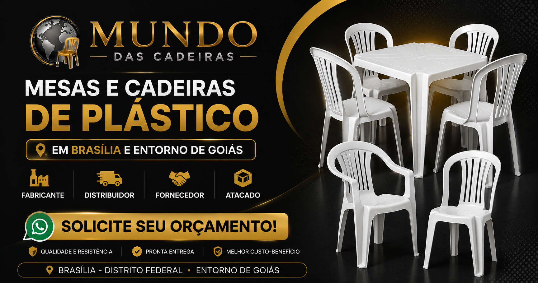Mesas e Cadeiras de Plástico em Cidade Ocidental